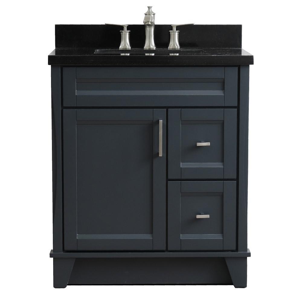 Single sink vanity in Dark Gray with Black galaxy granite with rectangle sink. Picture 9