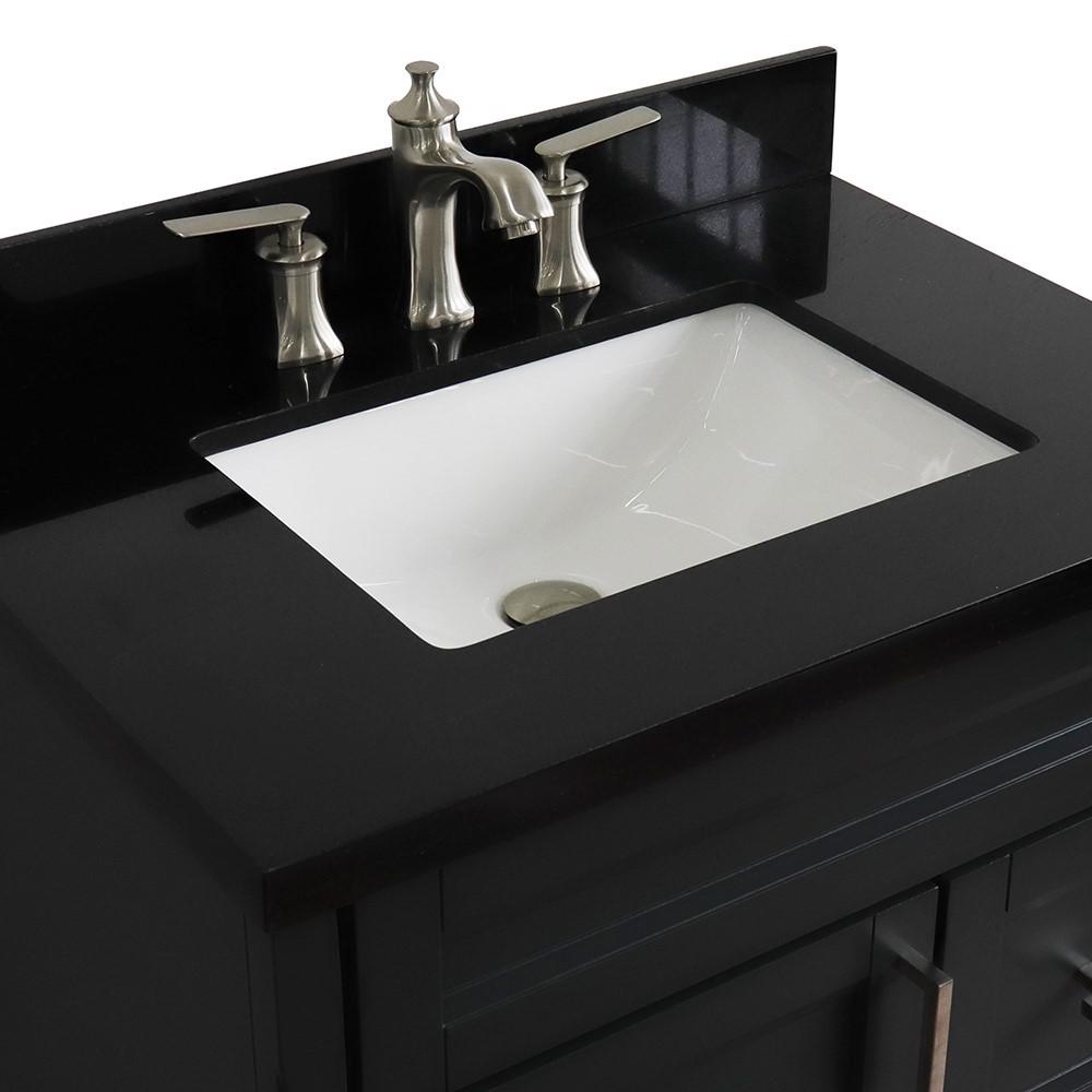 Single sink vanity in Dark Gray with Black galaxy granite with rectangle sink. Picture 10