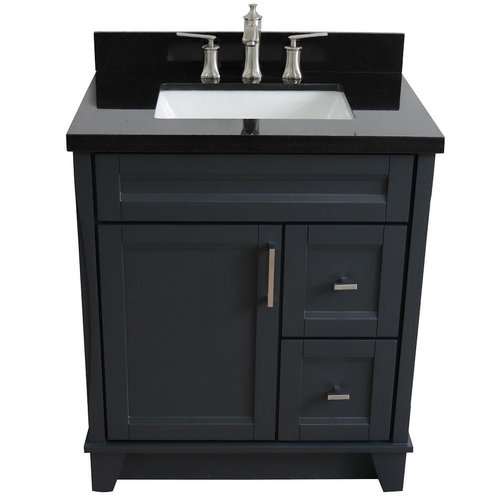 Single sink vanity in Dark Gray with Black galaxy granite with rectangle sink. Picture 12