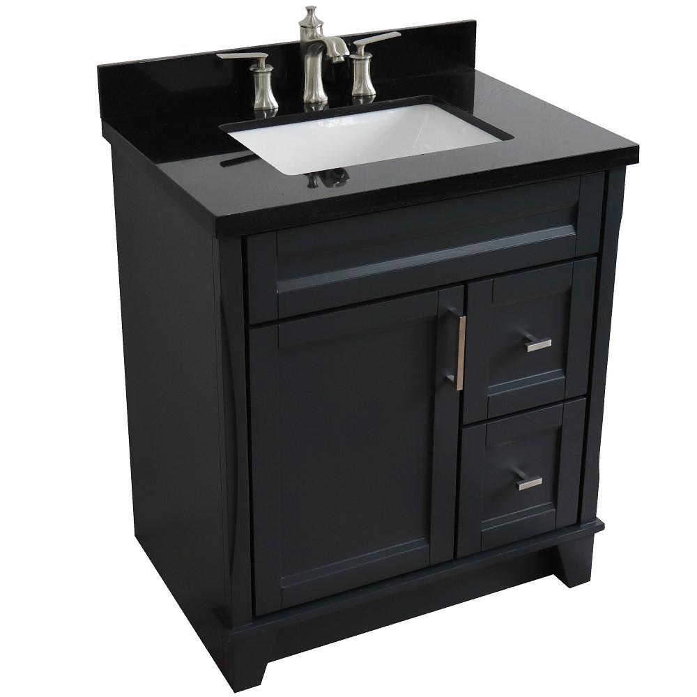 Single sink vanity in Dark Gray with Black galaxy granite with rectangle sink. Picture 13