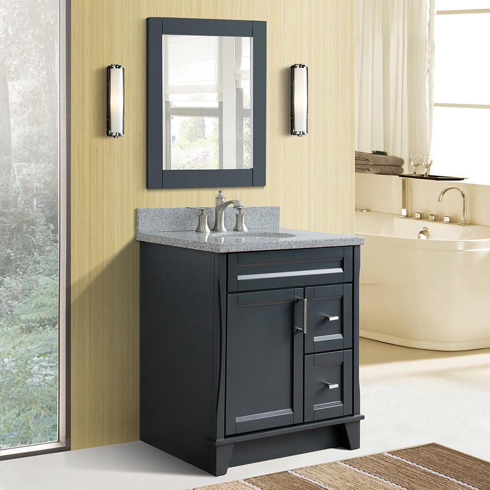 31 Single sink vanity in Dark Gray finish with Gray granite with oval sink. Picture 2