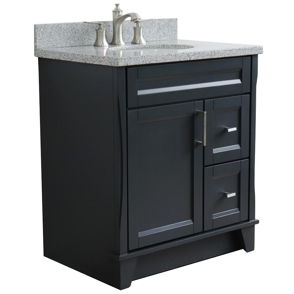 31 Single sink vanity in Dark Gray finish with Gray granite with oval sink. Picture 3