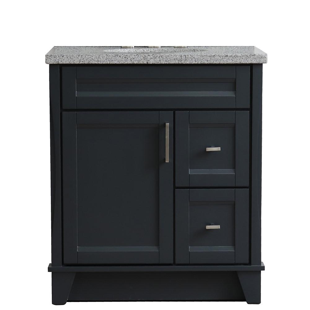 31 Single sink vanity in Dark Gray finish with Gray granite with oval sink. Picture 6