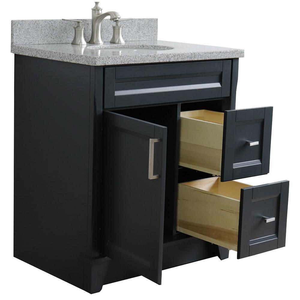 31 Single sink vanity in Dark Gray finish with Gray granite with oval sink. Picture 8