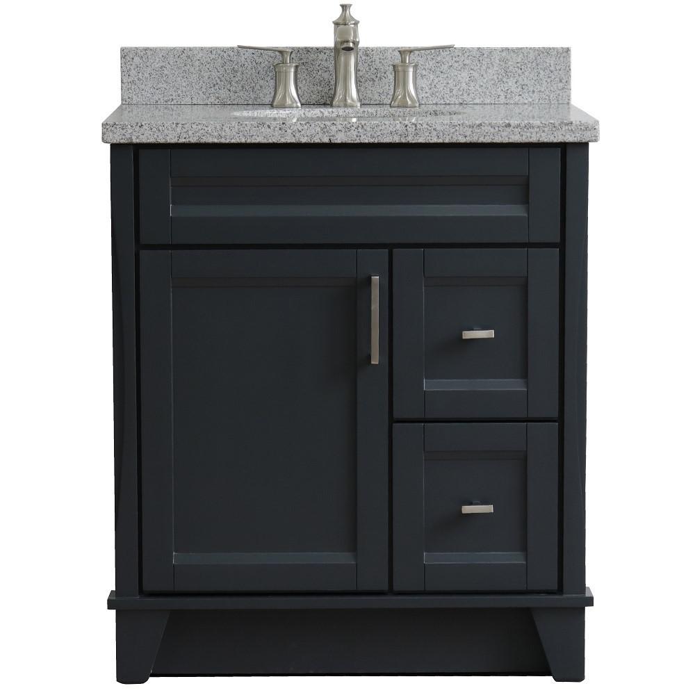 31 Single sink vanity in Dark Gray finish with Gray granite with oval sink. Picture 9