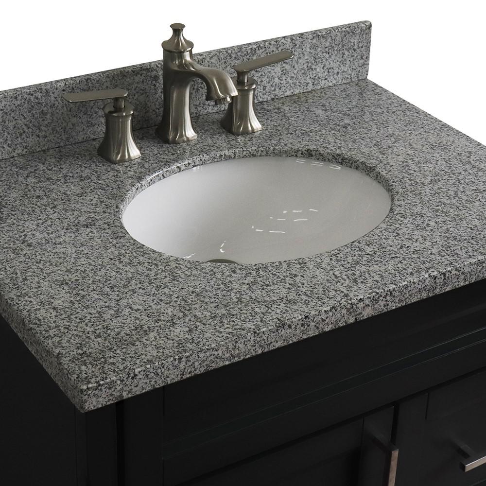 31 Single sink vanity in Dark Gray finish with Gray granite with oval sink. Picture 10