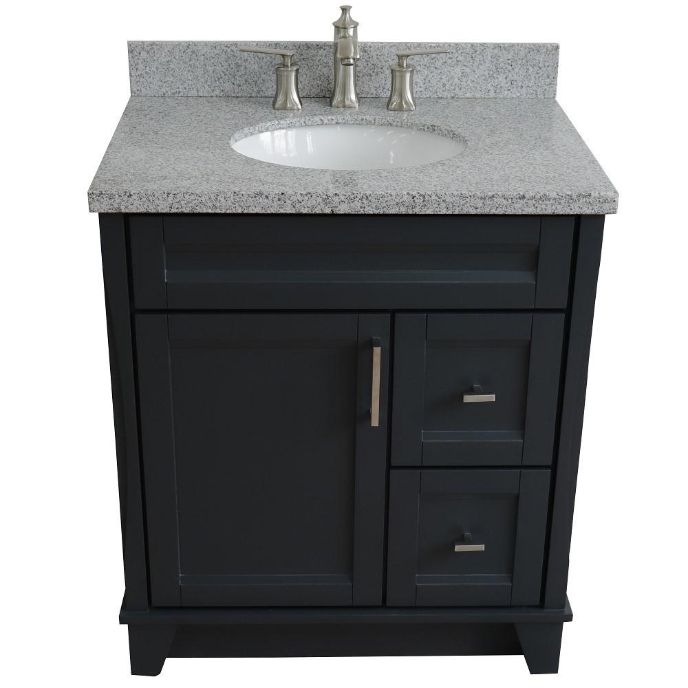 31 Single sink vanity in Dark Gray finish with Gray granite with oval sink. Picture 12