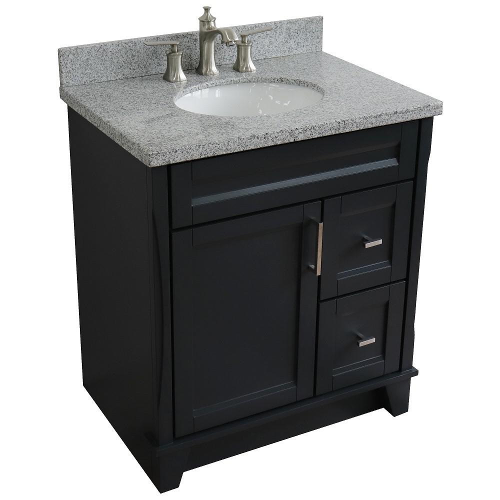31 Single sink vanity in Dark Gray finish with Gray granite with oval sink. Picture 13