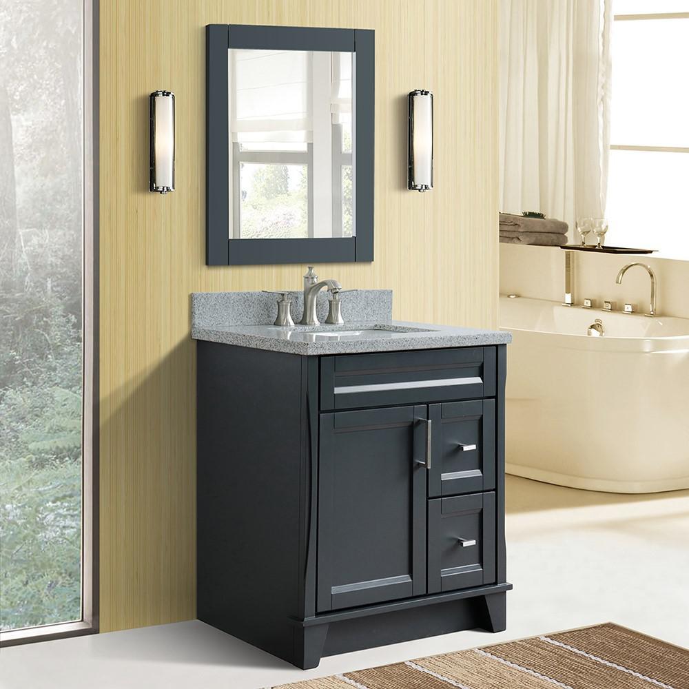 31 Single sink vanity in Dark Gray finish with Gray granite with rectangle sink. Picture 2