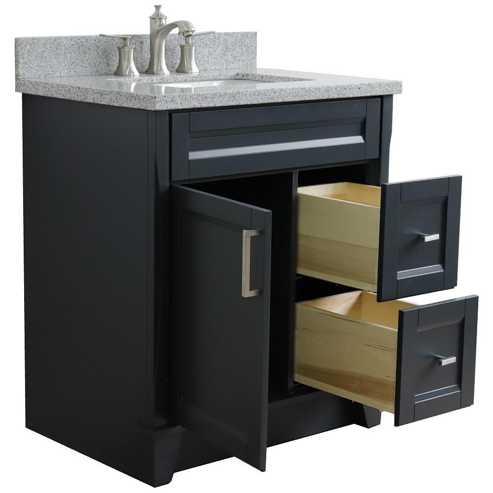 31 Single sink vanity in Dark Gray finish with Gray granite with rectangle sink. Picture 8
