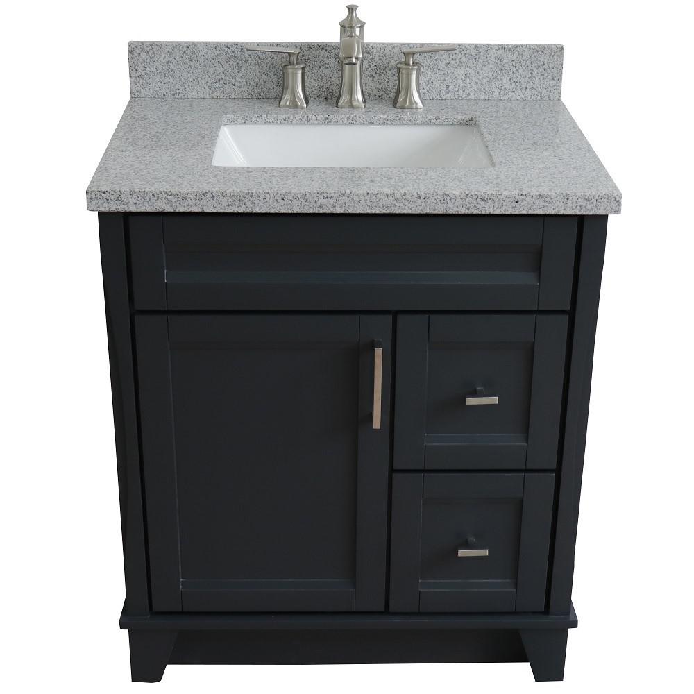 31 Single sink vanity in Dark Gray finish with Gray granite with rectangle sink. Picture 12