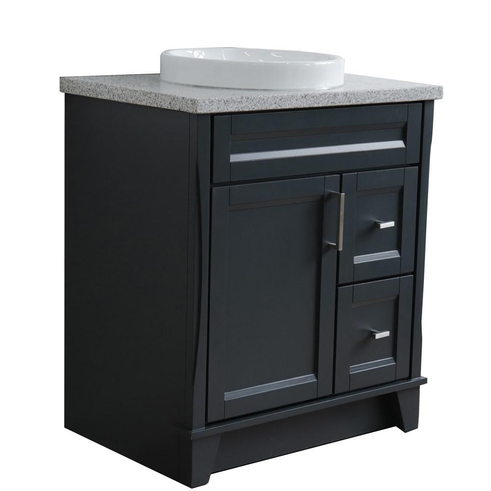 31 Single sink vanity in Dark Gray finish with Gray granite with rectangle sink. Picture 21