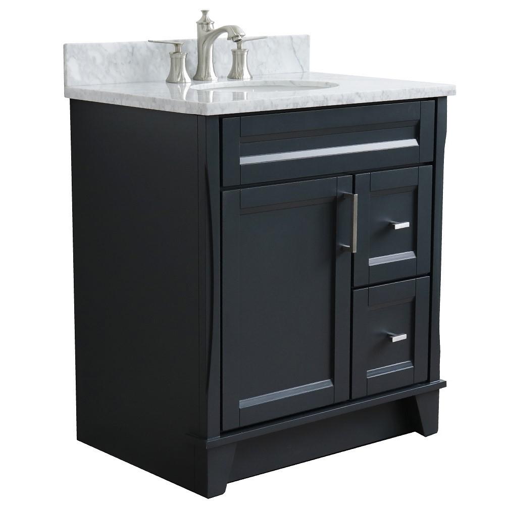 Single sink vanity in Dark Gray with White Carrara marble with oval sink. Picture 3
