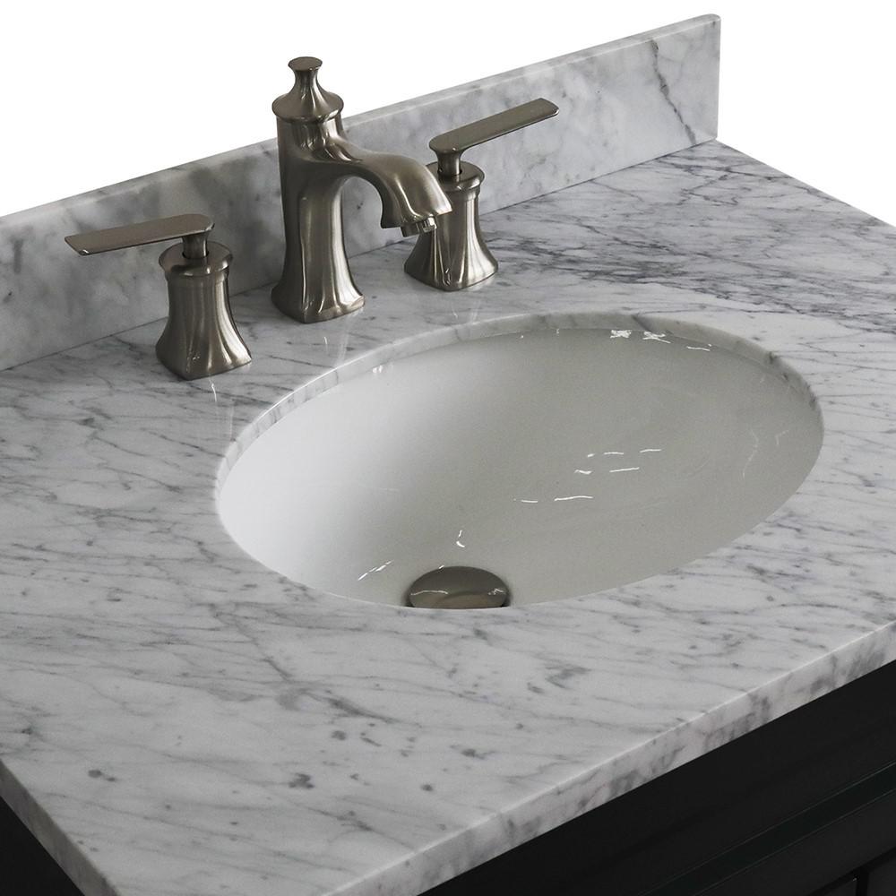 Single sink vanity in Dark Gray with White Carrara marble with oval sink. Picture 10