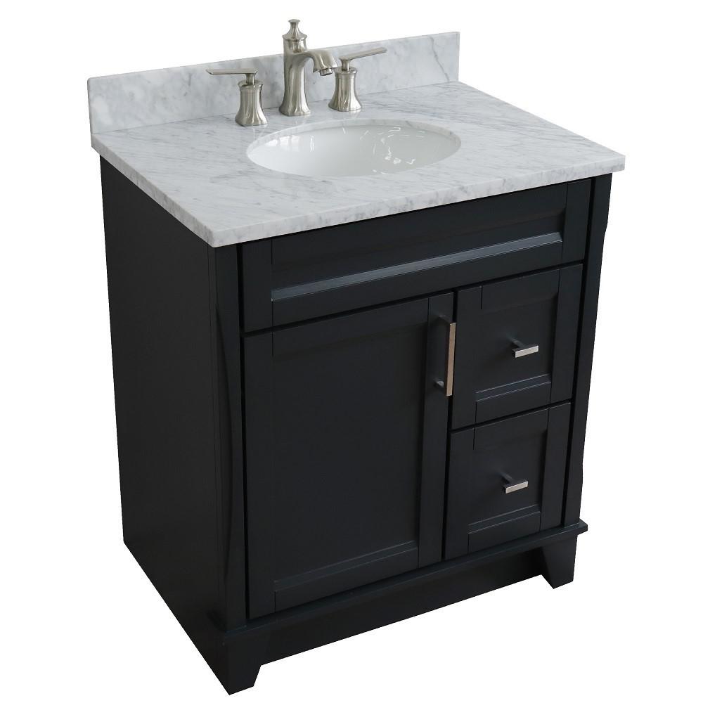 Single sink vanity in Dark Gray with White Carrara marble with oval sink. Picture 13