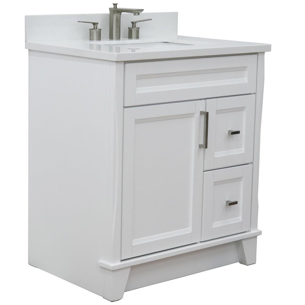 31 Single sink vanity in White finish with White quartz with rectangle sink. Picture 3