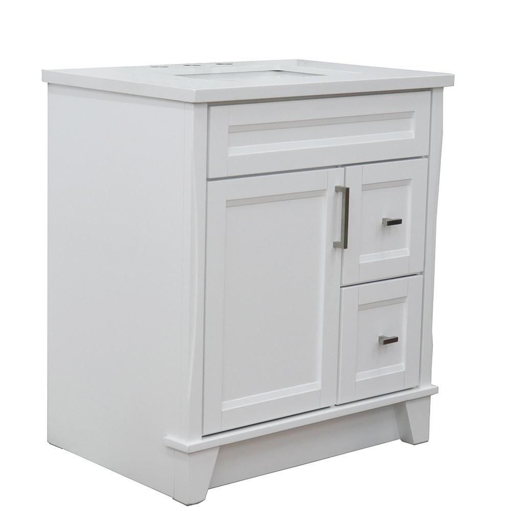 31 Single sink vanity in White finish with White quartz with rectangle sink. Picture 7