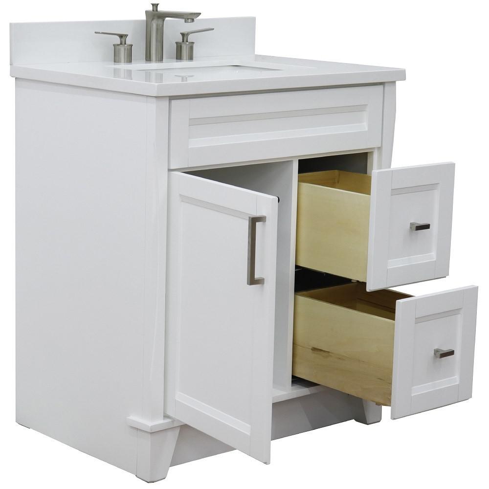 31 Single sink vanity in White finish with White quartz with rectangle sink. Picture 8