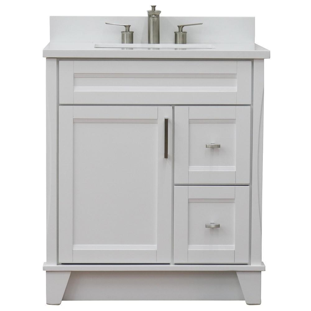 31 Single sink vanity in White finish with White quartz with rectangle sink. Picture 9