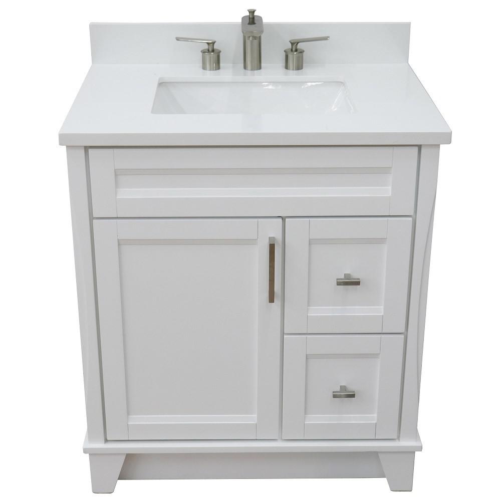 31 Single sink vanity in White finish with White quartz with rectangle sink. Picture 12