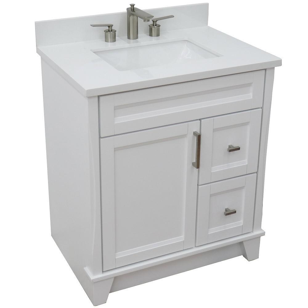 31 Single sink vanity in White finish with White quartz with rectangle sink. Picture 13