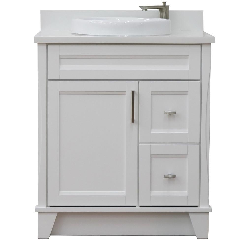 31 Single sink vanity in White finish with White quartz with rectangle sink. Picture 23