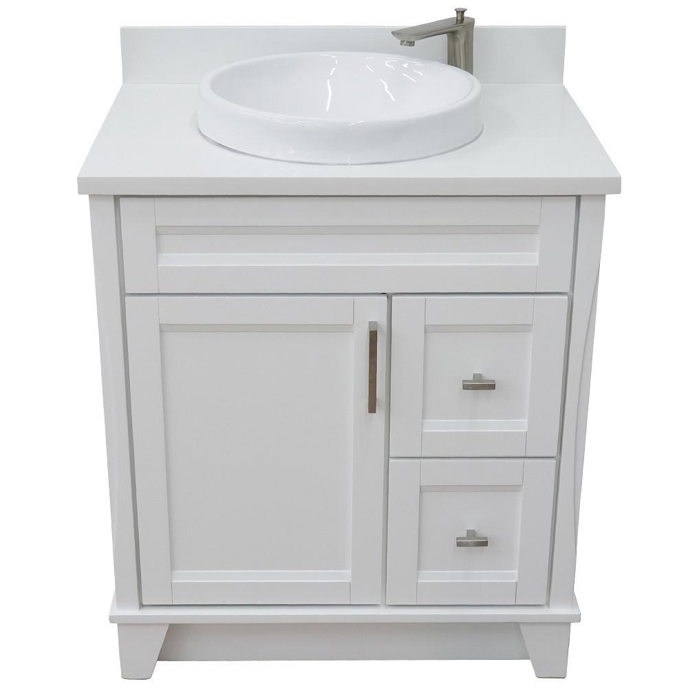 31 Single sink vanity in White finish with White quartz with rectangle sink. Picture 26