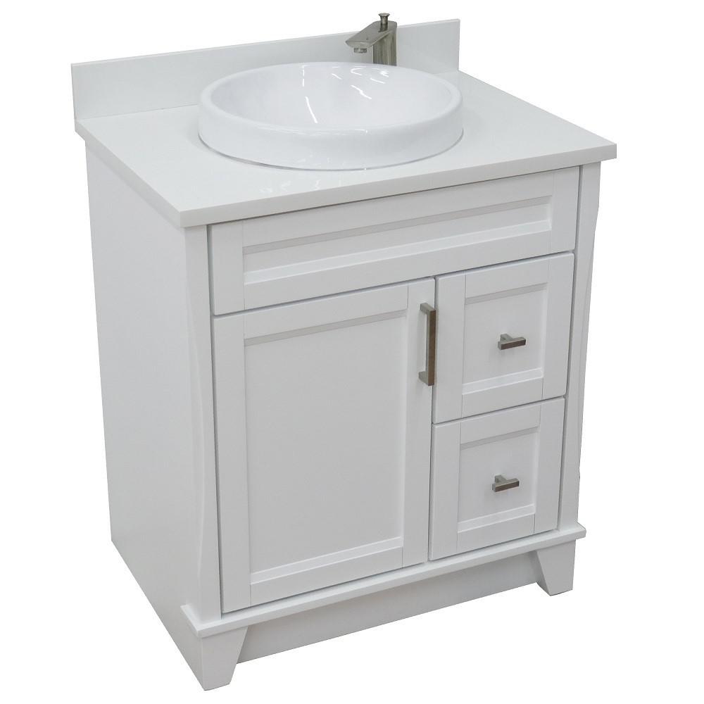 31 Single sink vanity in White finish with White quartz with rectangle sink. Picture 27