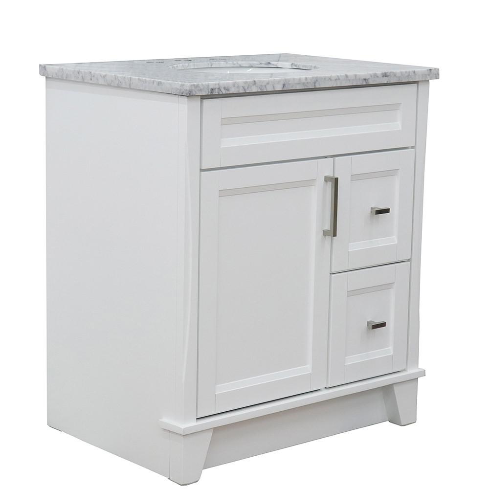 31 Single sink vanity in White finish with White Carrara marble with oval sink. Picture 7