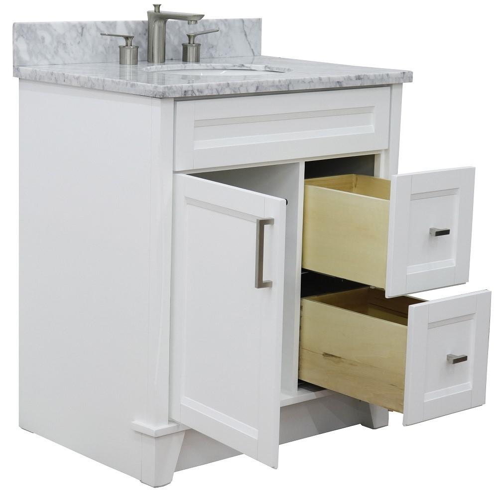 31 Single sink vanity in White finish with White Carrara marble with oval sink. Picture 8