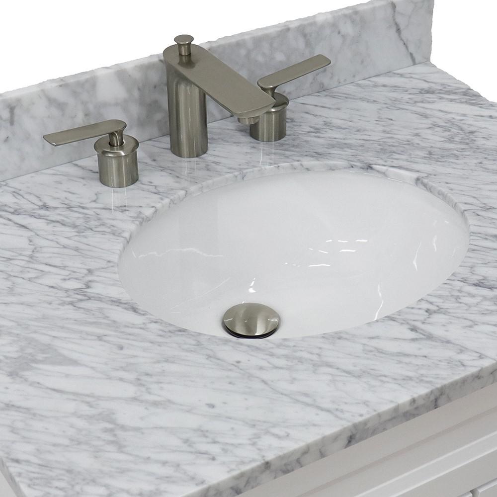 31 Single sink vanity in White finish with White Carrara marble with oval sink. Picture 10