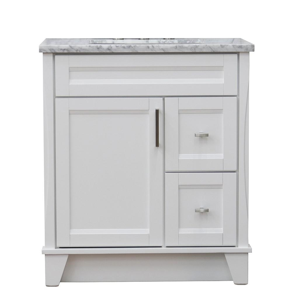 Single sink vanity in White with White Carrara marble with rectangle sink. Picture 6
