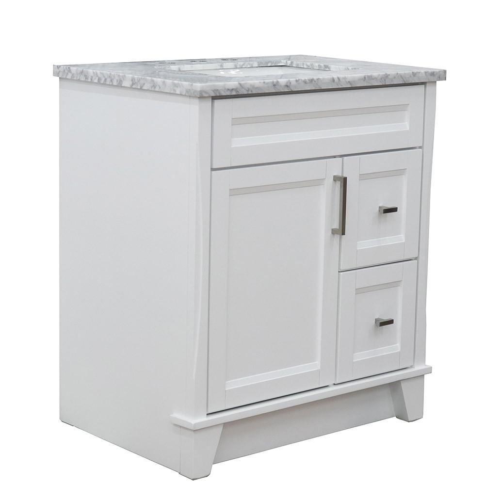 Single sink vanity in White with White Carrara marble with rectangle sink. Picture 7
