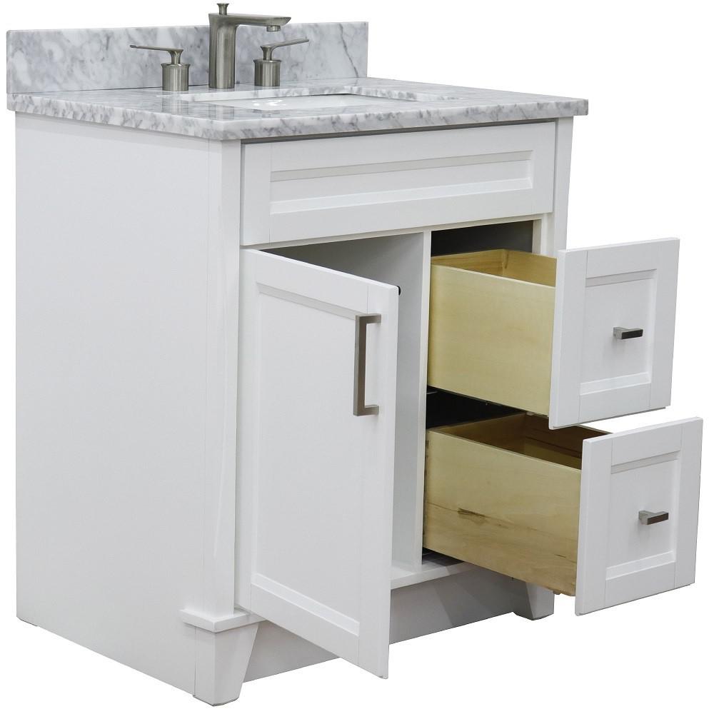 Single sink vanity in White with White Carrara marble with rectangle sink. Picture 8