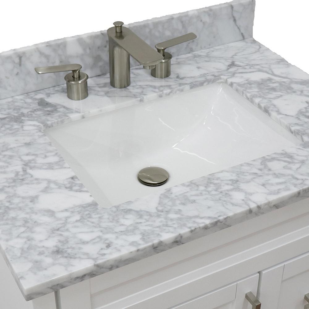 Single sink vanity in White with White Carrara marble with rectangle sink. Picture 10