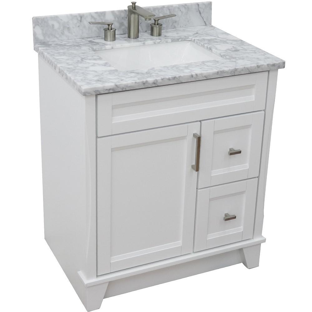 Single sink vanity in White with White Carrara marble with rectangle sink. Picture 13