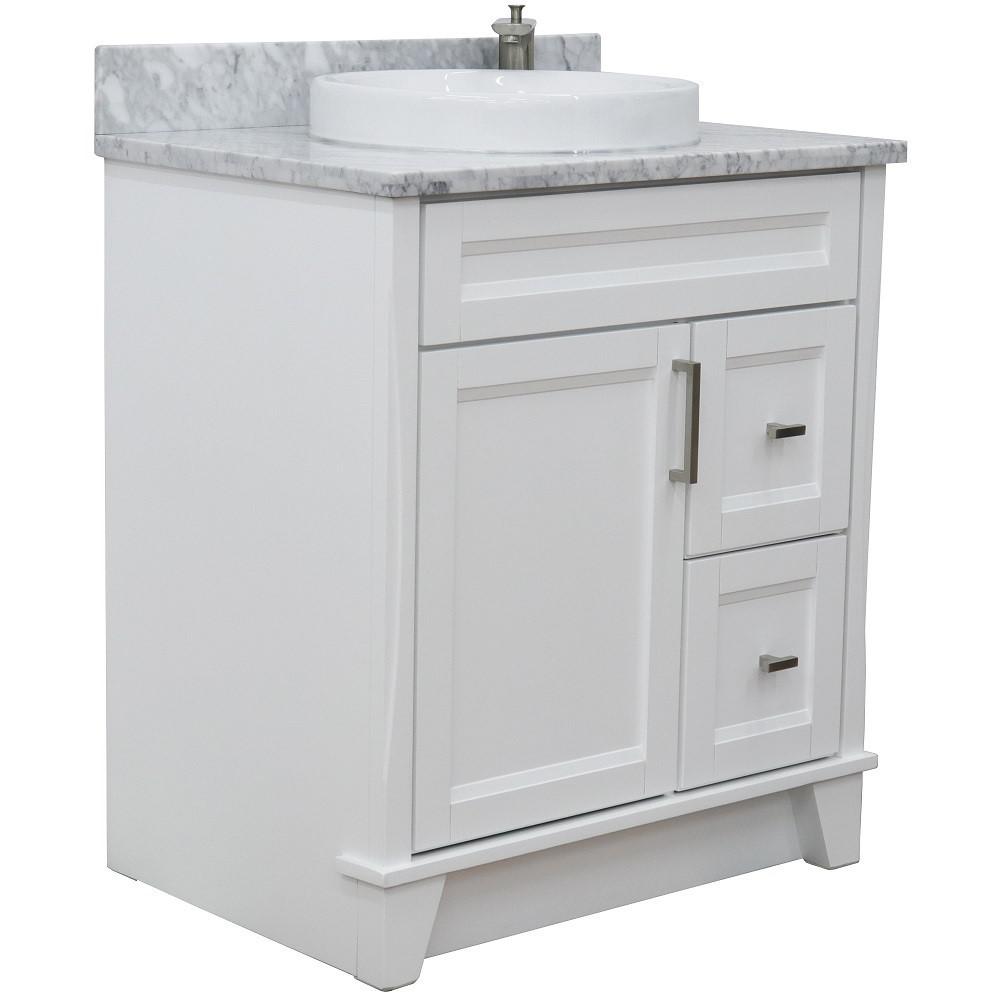 Single sink vanity in White with White Carrara marble with rectangle sink. Picture 17