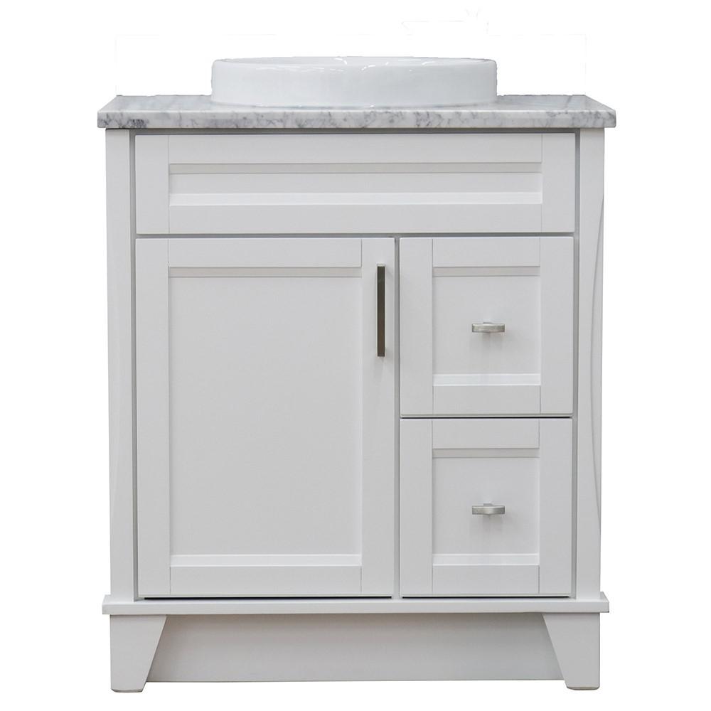 Single sink vanity in White with White Carrara marble with rectangle sink. Picture 20