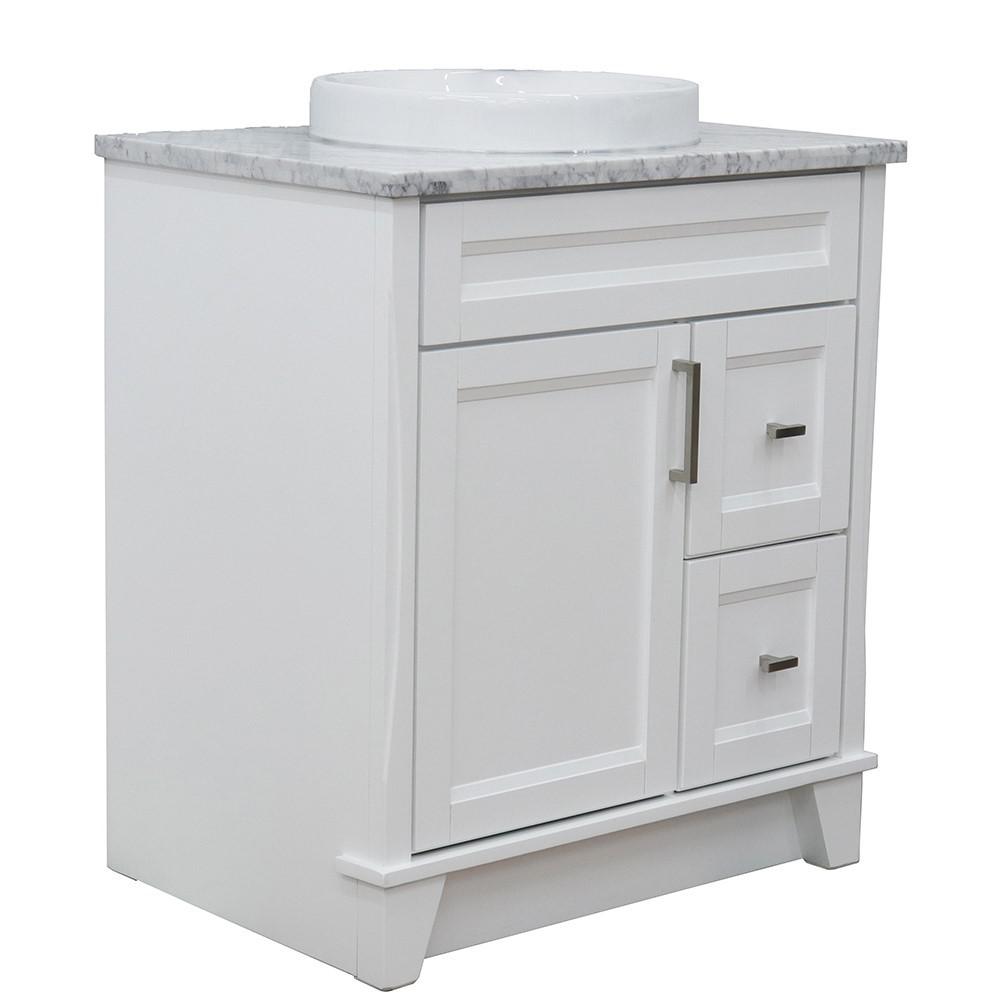 Single sink vanity in White with White Carrara marble with rectangle sink. Picture 21