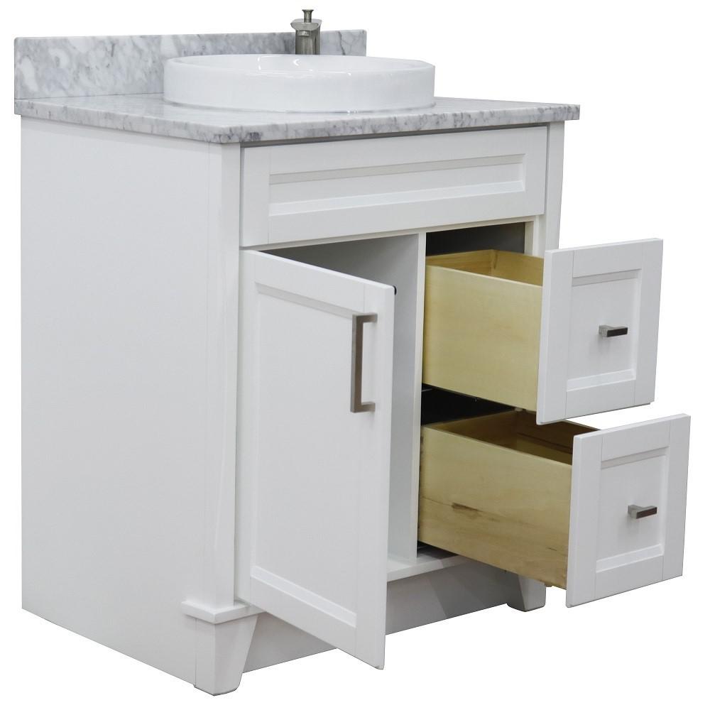 Single sink vanity in White with White Carrara marble with rectangle sink. Picture 22