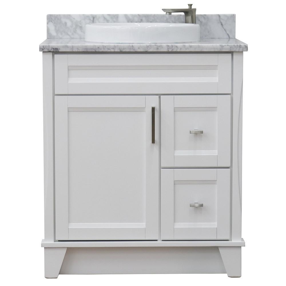 Single sink vanity in White with White Carrara marble with rectangle sink. Picture 23