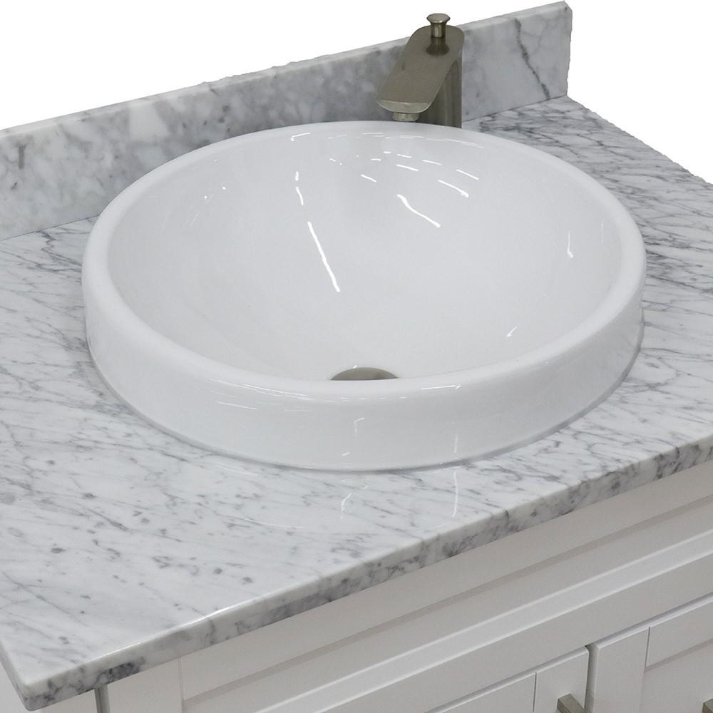 Single sink vanity in White with White Carrara marble with rectangle sink. Picture 24