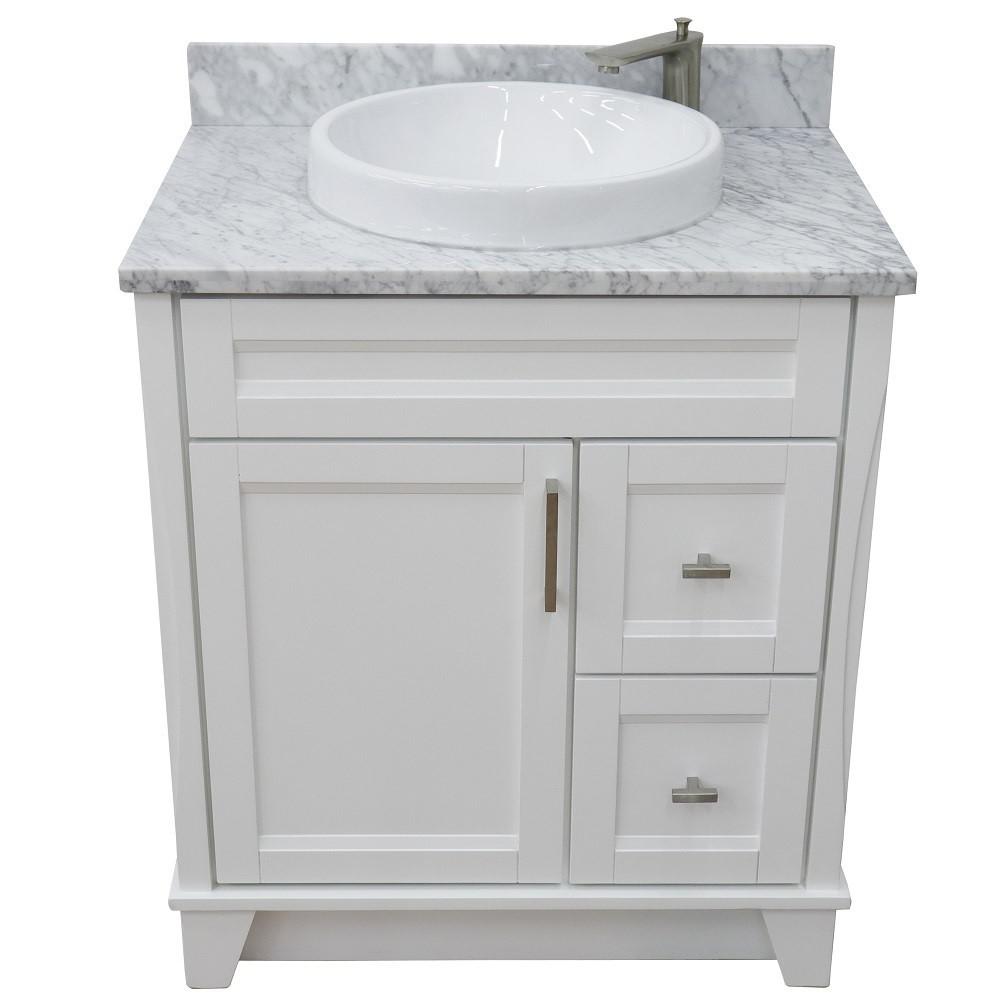 Single sink vanity in White with White Carrara marble with rectangle sink. Picture 26