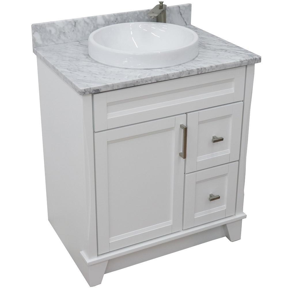 Single sink vanity in White with White Carrara marble with rectangle sink. Picture 27