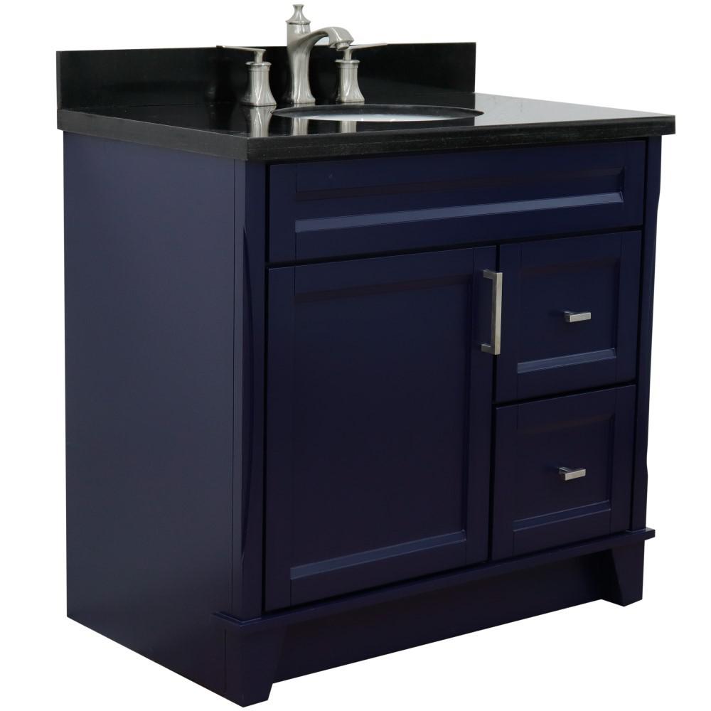 Single sink vanity in Blue with Black galaxy granite and door/sink. Picture 3