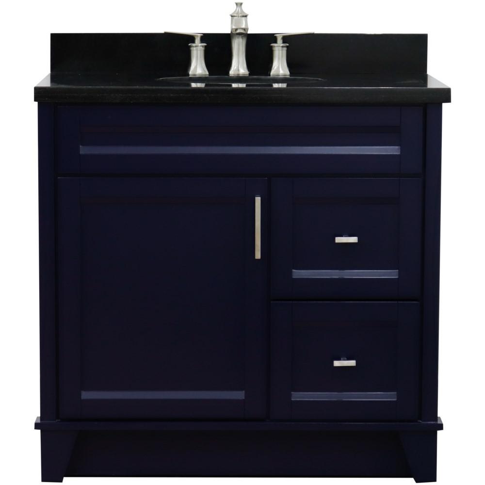 Single sink vanity in Blue with Black galaxy granite and door/sink. Picture 8