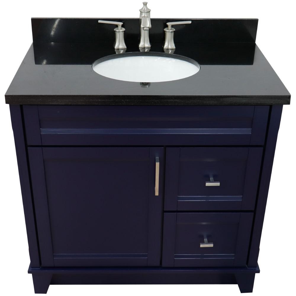 Single sink vanity in Blue with Black galaxy granite and door/sink. Picture 11