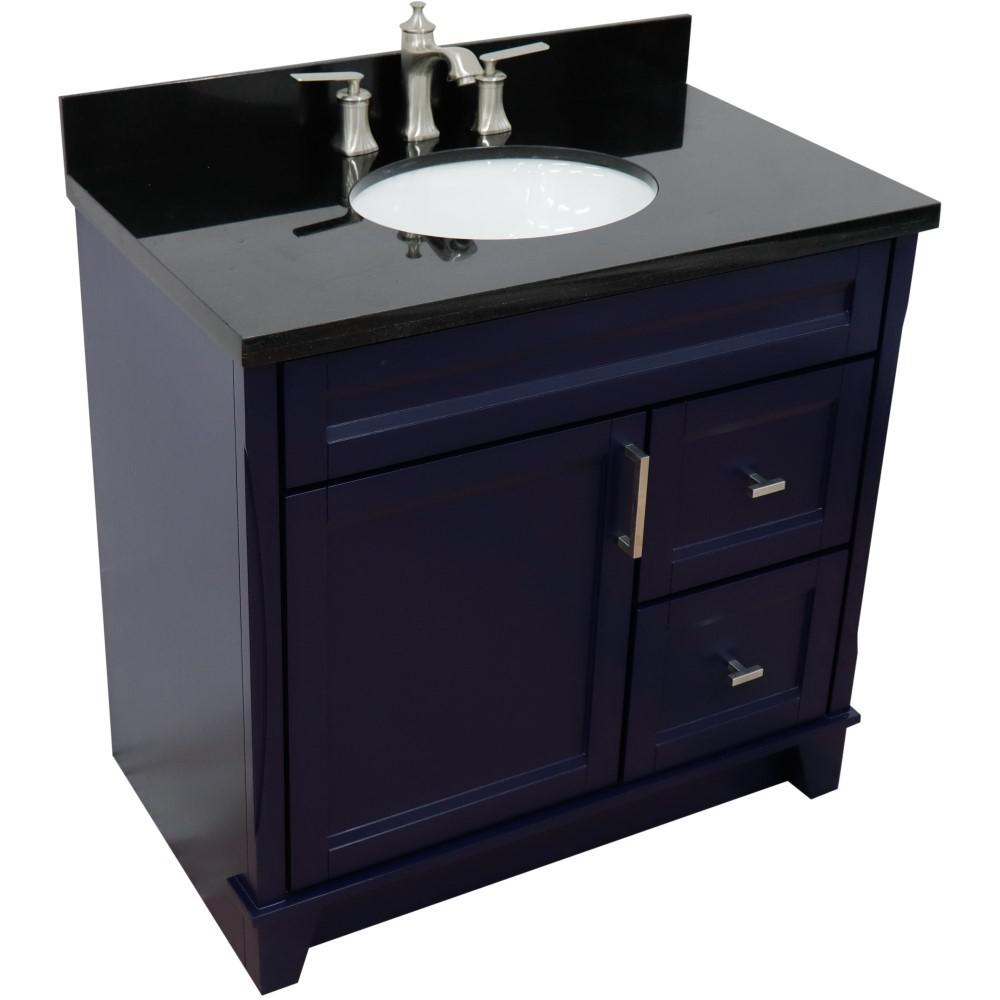 Single sink vanity in Blue with Black galaxy granite and door/sink. Picture 12