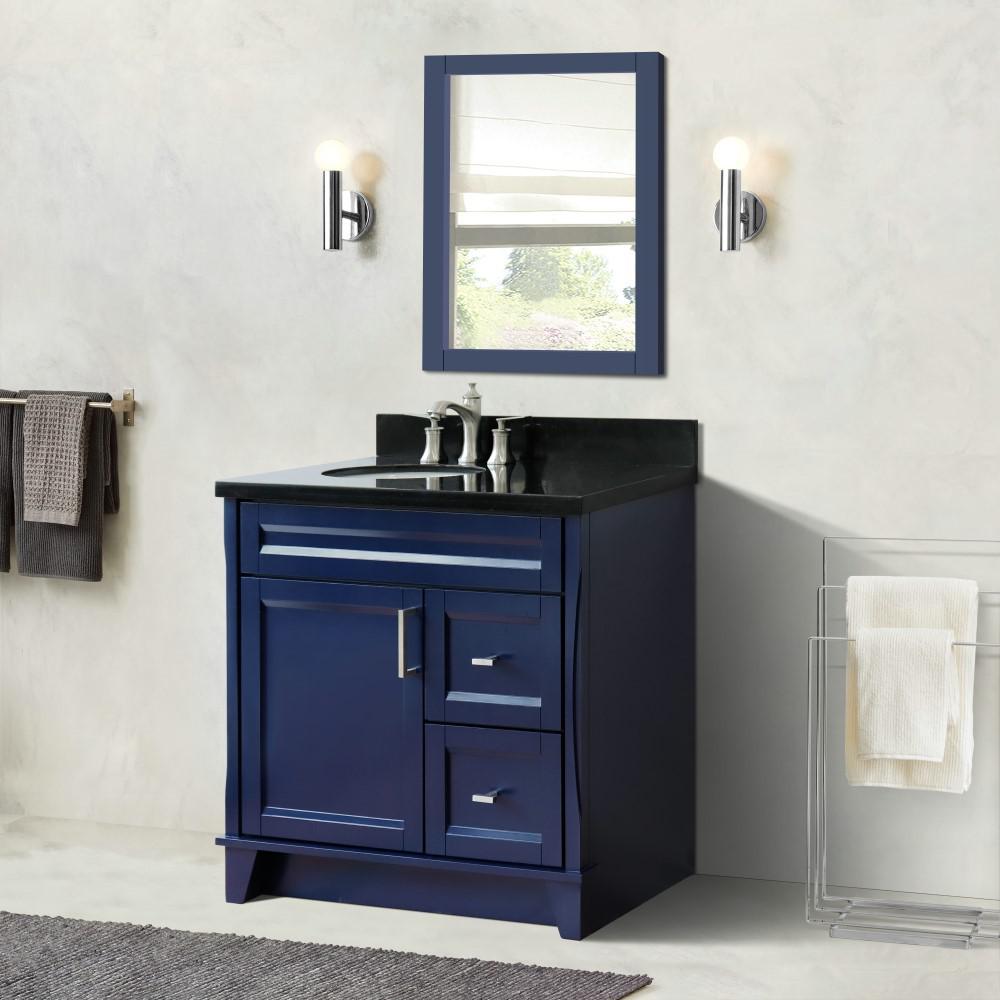 Single sink vanity in Blue with Black galaxy granite and Left door/Left sink. Picture 2