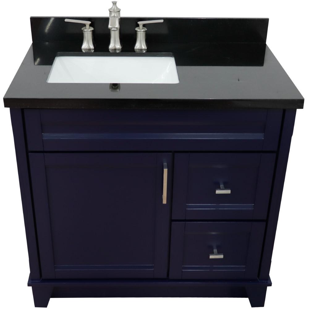 Single sink vanity in Blue with Black galaxy granite and Left door/Left sink. Picture 11